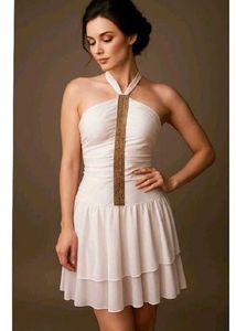 White Halter Tiered Dress