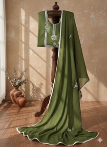 Olive Green Embroidered Punjabi Suit