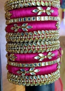 Trending Silk Thread Kundan Stone Bangles Set