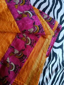 Orange Checked Saree