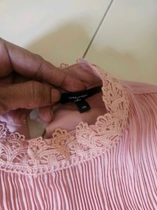 Pink Lace Trim Blouse