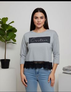 Grey Lace Detail Top