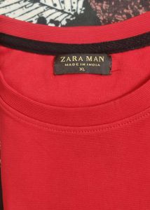 Zara Man New Red Round Neck T-Shirt - XL