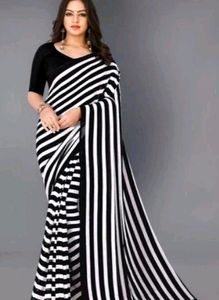 Stripted Black White Saree