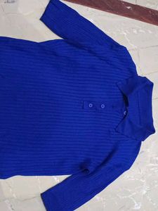 Blue Ribbed Knit Polo