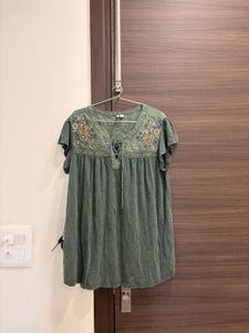 Embroidered Green Tunic Top