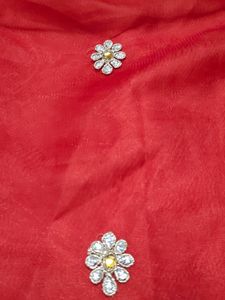 Red With Sandal Net &amp; Silk Saree