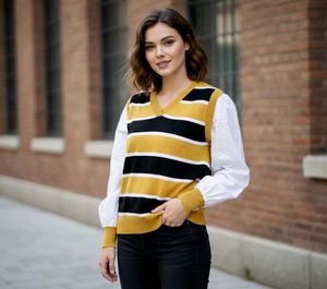 Striped Knit Vest with Sleeves