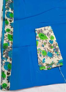 Plain Blue Saree With Blouse