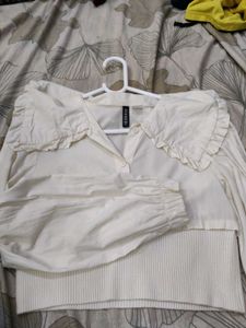Ruffle Collar Button-Up Top
