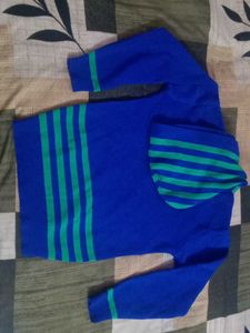Blue Striped Hooded Sweater