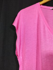 Zara Pink V-neck T-Shirt (Women)