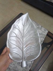 Vintage Silver Painted Leaf Shaped Plate