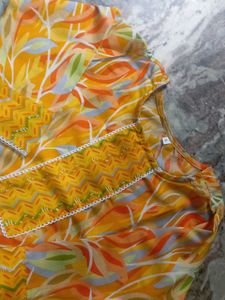 Yellow Floral Print Kurta with Pants