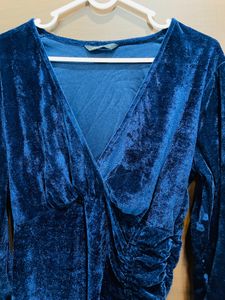 Blue Velvet Bodycon Dress, Size L