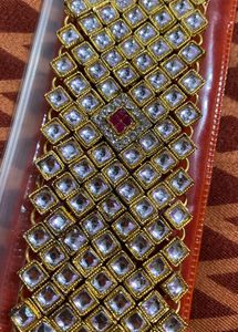 Women Golden Kundan Broad  Bracelet
