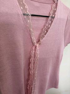 Pink Lace Trim Top
