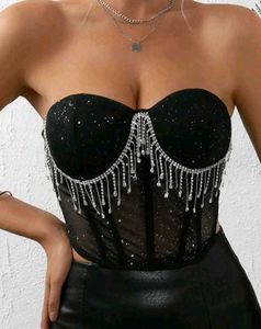 Brand New ( Urbanic)Black Sequined Mesh Corset Top