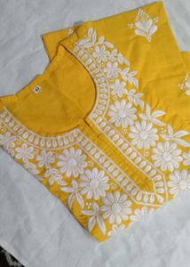 Yellow Embroidered Kurti