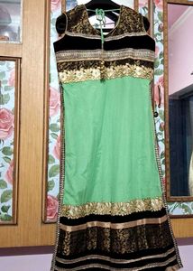 Green &amp; Gold Embroidered Party Dress