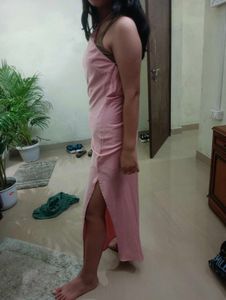 Peach Colour Silk Backless Dress.