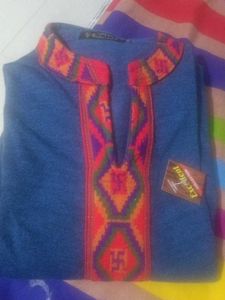 Vintage Style Embroidered Blue Tunic Top