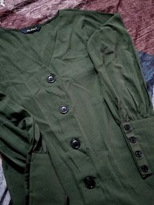 Olive Green Button-Up Blouse