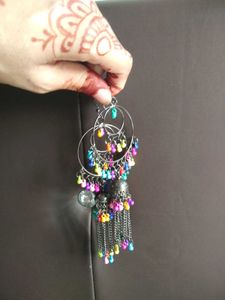 Colorful Beaded Jhumka Hoop Earrings