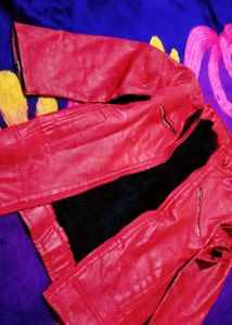 Red Faux Leather Moto Jacket