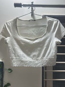 White Lace Trim Crop Top