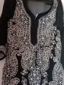 Beautiful Chikankari Black And White Kurti