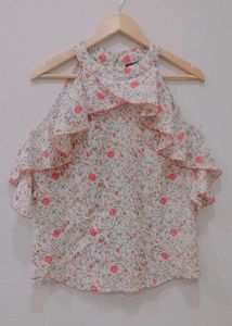 White Disty Print Halter Top