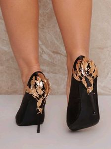 Embellished High Heels Satin Court Heel in Black