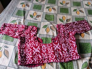 Red &amp; White Print Fabric With Blouse