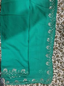 Green Saree with Silver Embellishments