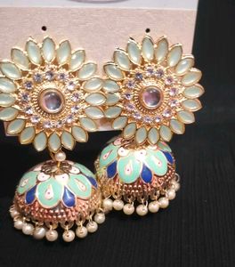 Sea Green jhumka with the hint of blue