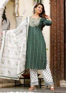 Green Embroidered Kurta Set