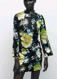 Zara Black Printed Mini Dress
