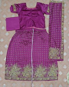 Pink &amp; Gold Zardozi Work Lehnga