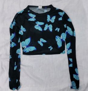 SSS Butterfly Printed Mesh Crop Top
