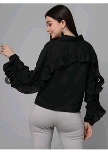 Stylish Black Ruffle Sleeve Shirt
