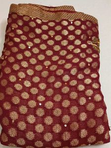 Red & Gold Dotted Saree