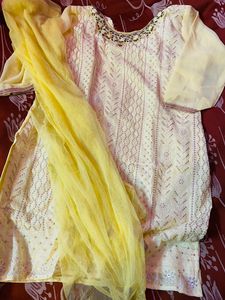 Elegant Yellow Embroidered Kurti Set