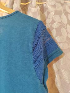 Teal Blue Lace Detail Cotton Top