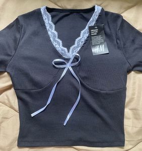 Lace Trim Bow Tie Crop Top
