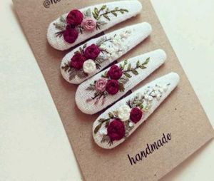 Floral Hand Embroidered Hair Clips