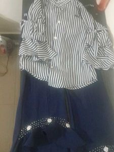 Striped Top & Navy Skirt Set