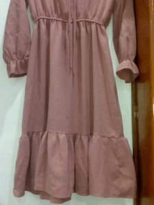 Dusty Rose Ruffle Hem Midi Dress