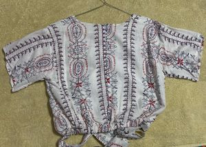 Women White Printed CropTop And Palazzo Set