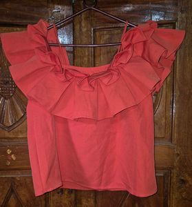 Off-Shoulder Ruffle Coral Top